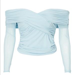 Self-Portrait Jersey Crossover top Light Blue
